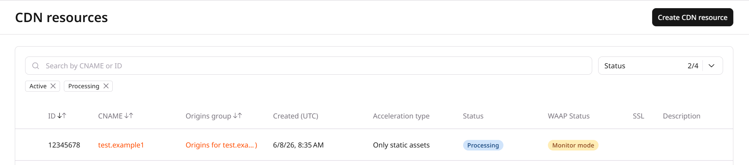 Create CDN resource button