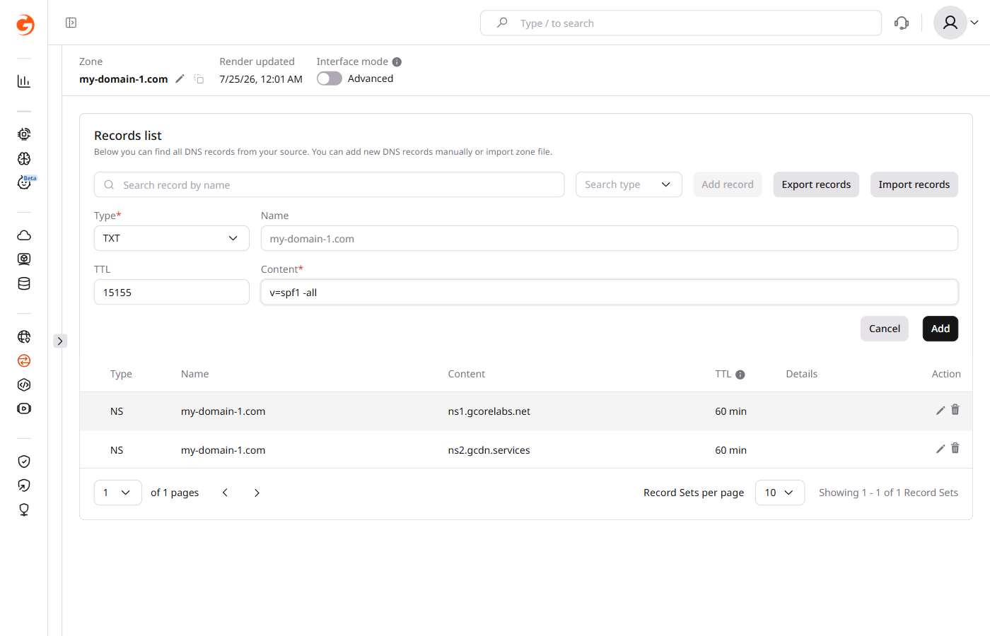 Example of adding a TXT record