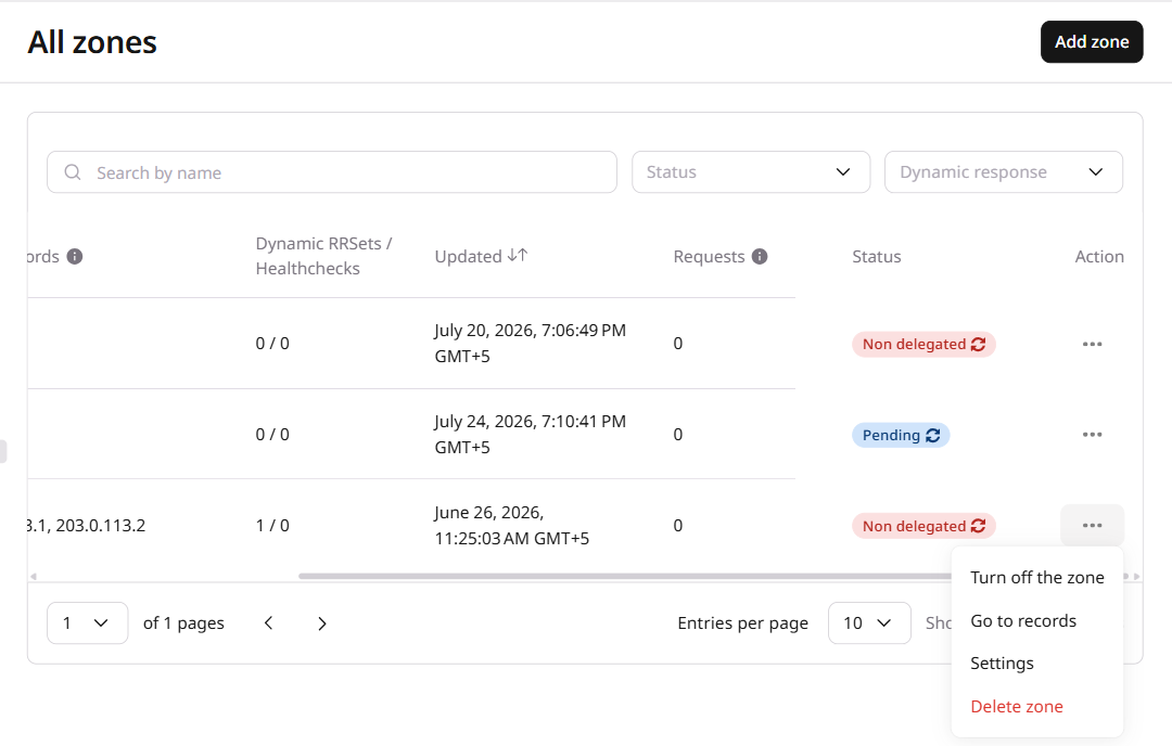 Manage DNS zones