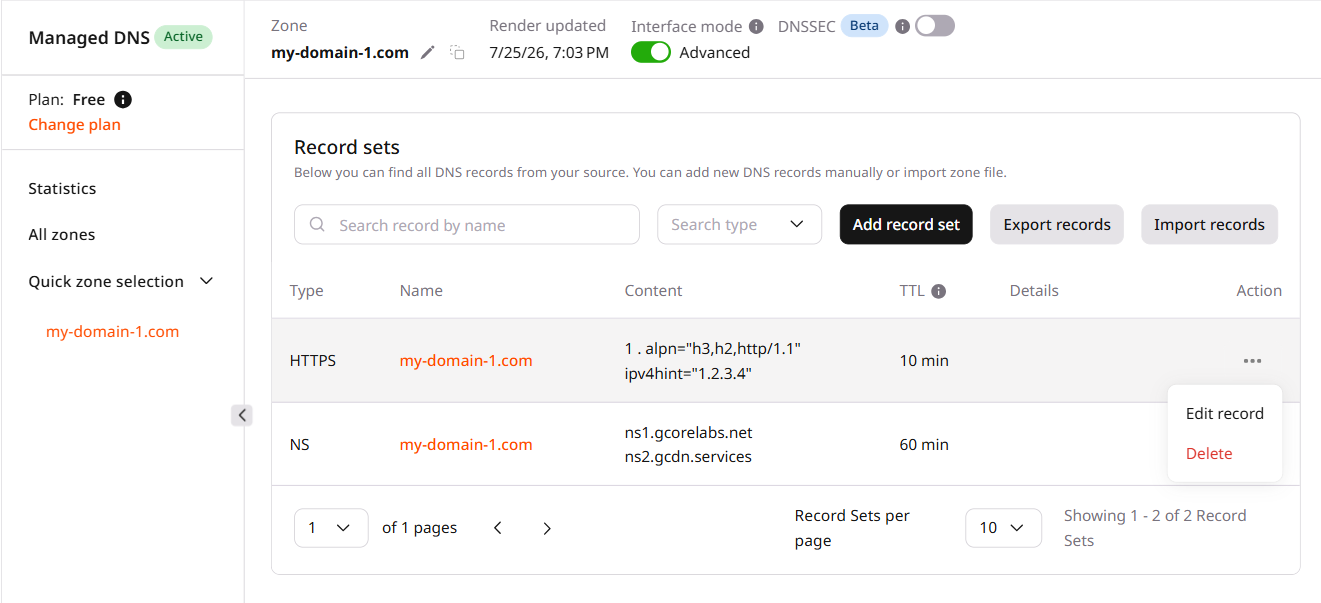 Open a Records list/Edit record set page
