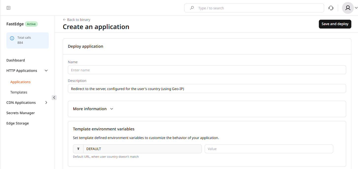Deploy application form with template environment variables